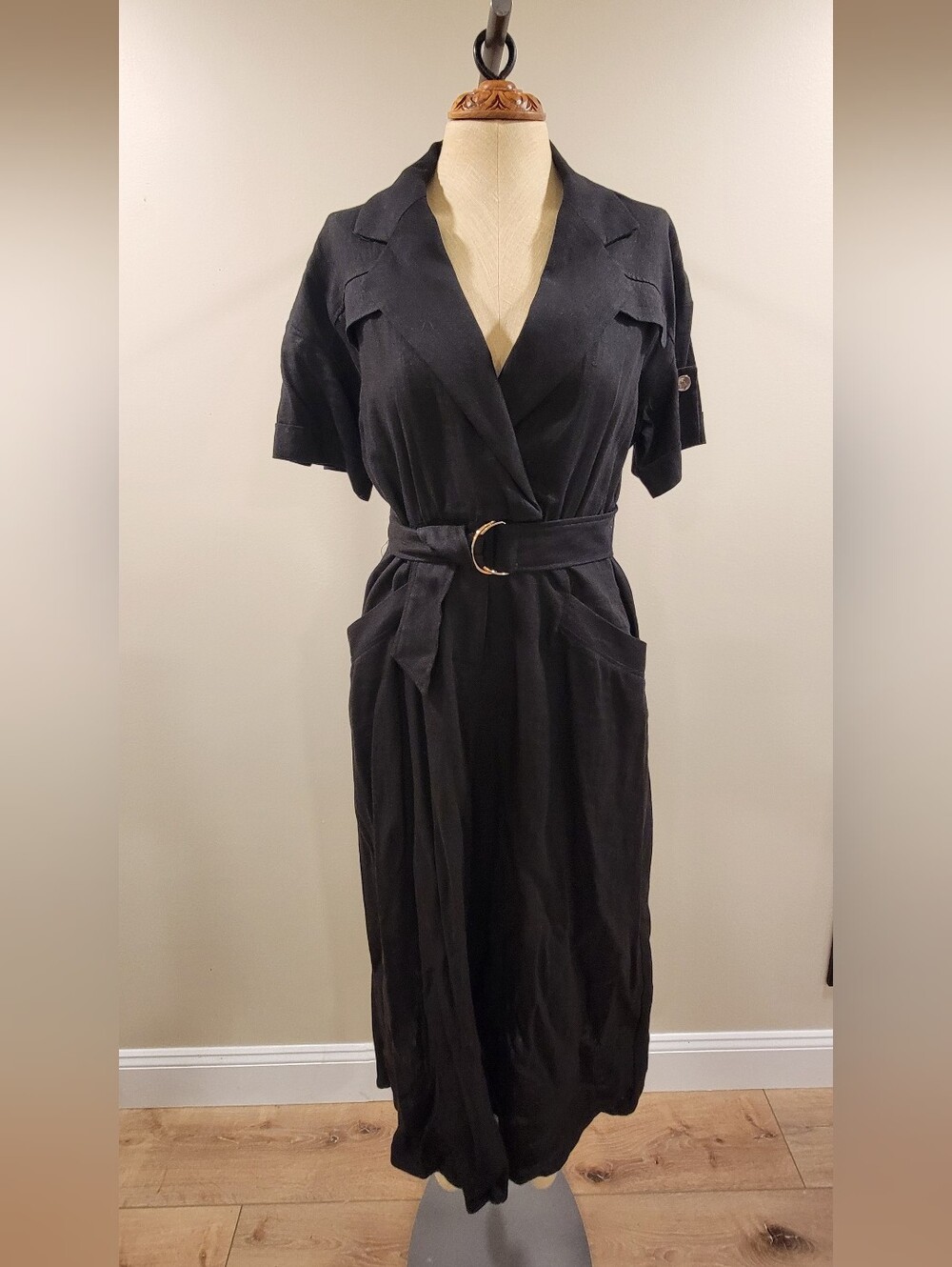 Zara Short-Sleeve Linen Blend Wrap Midi Dress